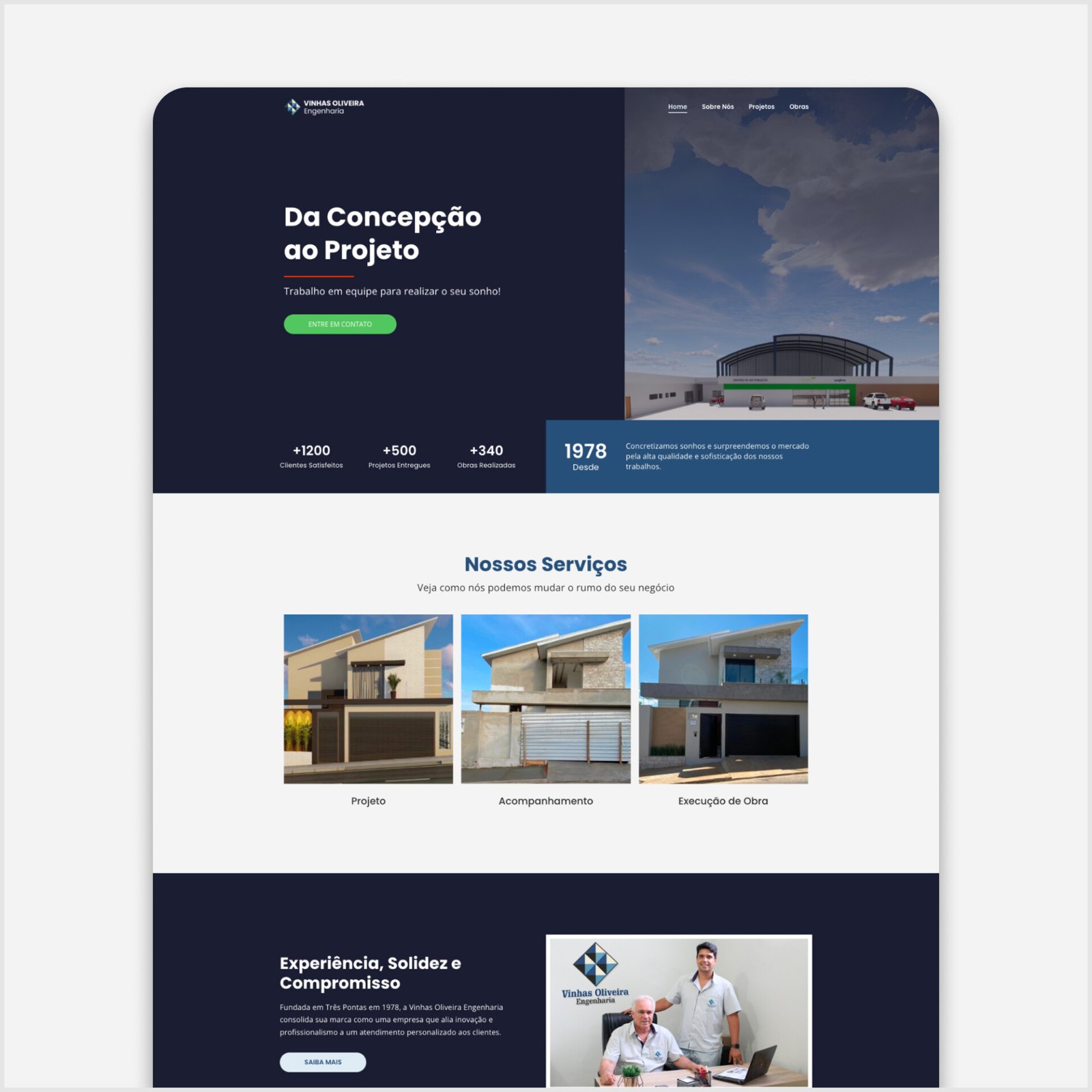 Projetos de webdesign, um website institucional de uma empresa de construção.